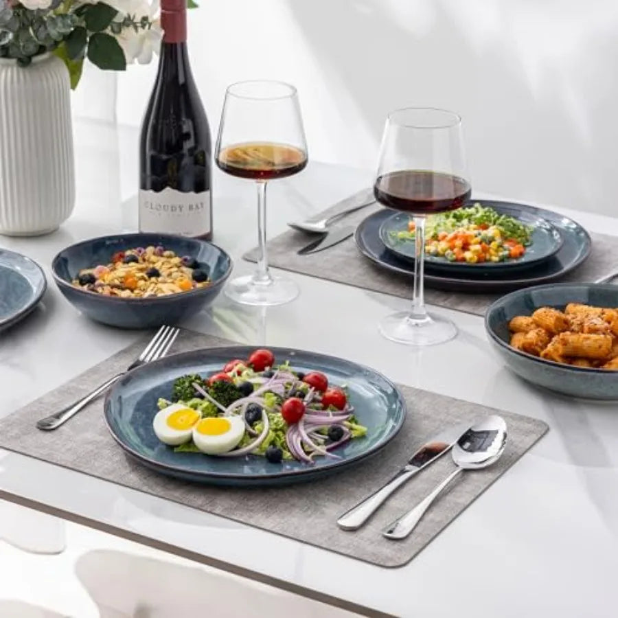 Ceramic Dinnerware Sets Handmade Reactive Glaze Stoneware Plates and Bowls for 8 Service Dishwasher and Microwave Safe Highly S