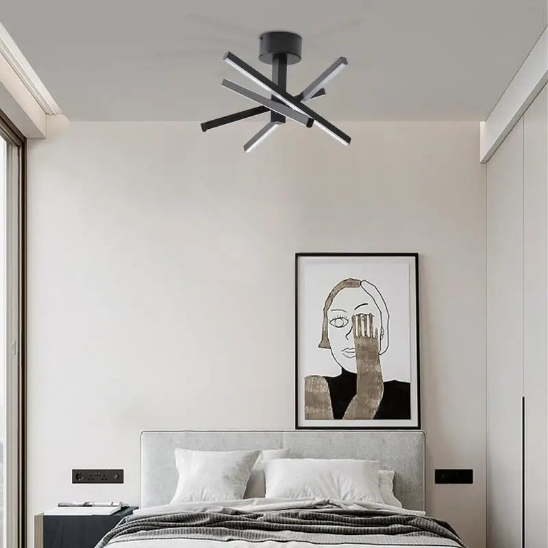 12" Modern LED Ceiling Light, Geometric Starburst Design, Black Finish for Living Room, Bedroom, Hallways, Energy-Efficient