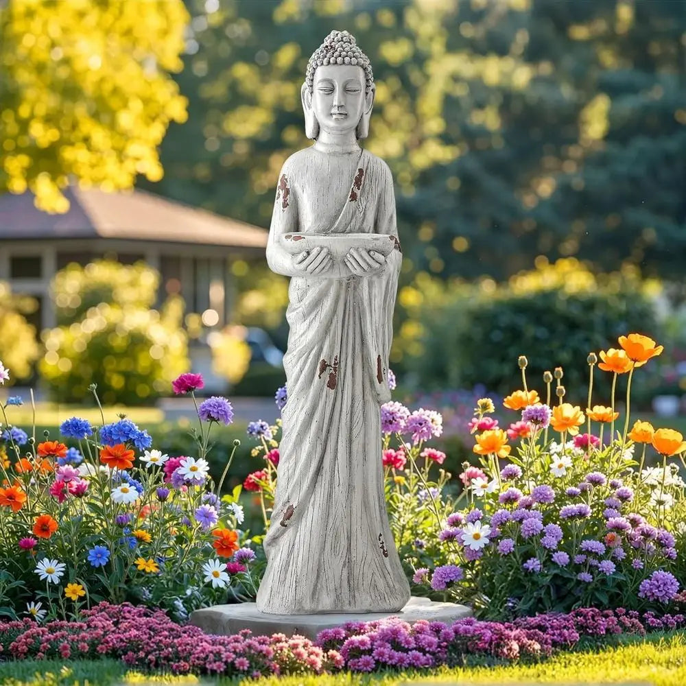 42" Extra-Large Buddha Outdoor Statue with Birdeeder, Tall Zen Meditative Buddha igures, Durable Weatherproo MGO Scuture or Gard