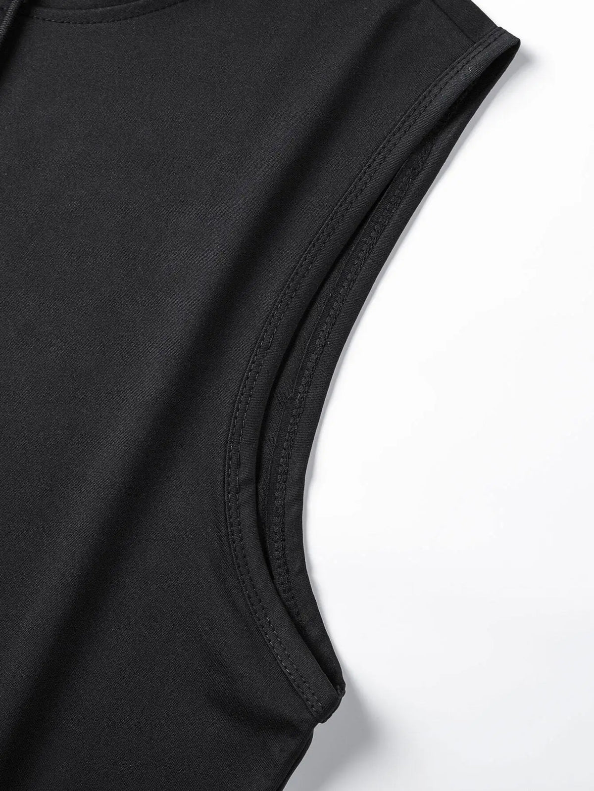 Men's Black Sleeveless Hooded Tank Top with Drawstring and High-Low Hem