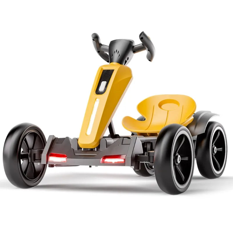 Yellow Kids Electric Ride On Car 4 Wheel Scooter Toy with LED Lights Children Outdoor Play Vehicle for Boys Girls Toddler Toys