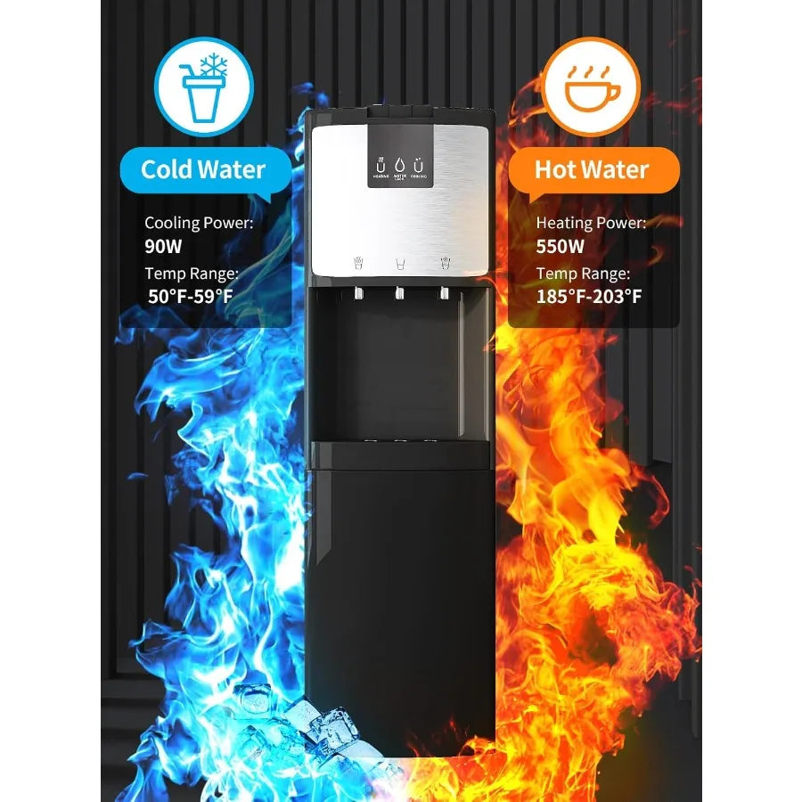 Bottom Loading Water Cooler Dispenser for 3 or 5 Gallon Bottles with Hot Cold Room Temperature Settings Stainless Steel Child S