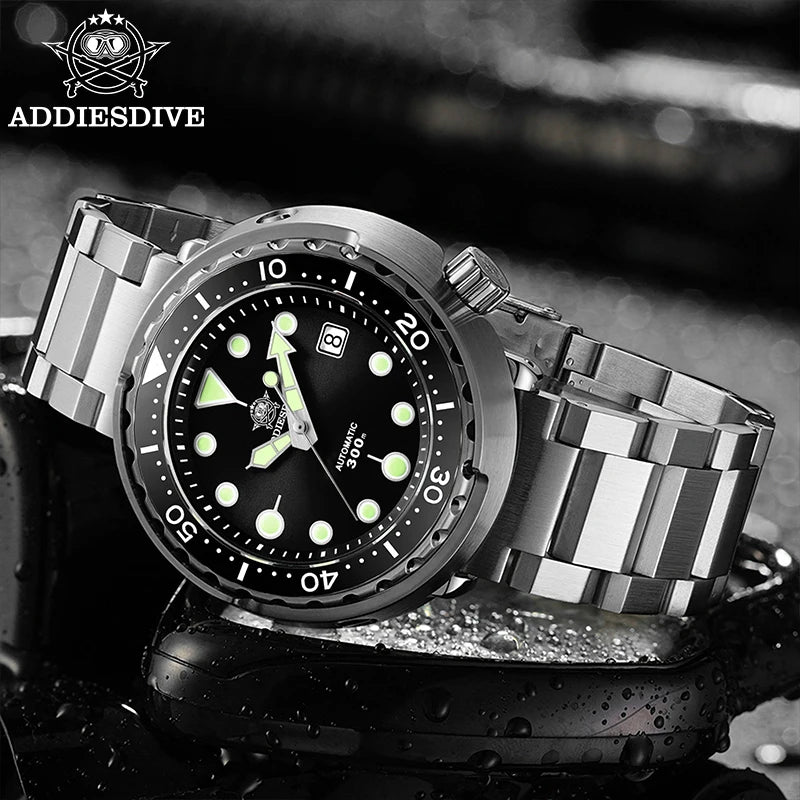 ADDIESDIVE Men's Luxury Diver's Watch 300m 316L Stainless Steel Super Luminous BGW9 Tuna Automatic Watch Men's Gift Clock AD2522