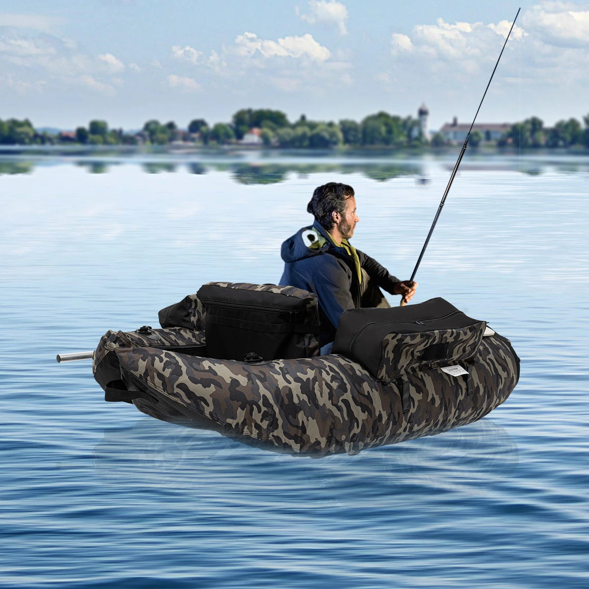 Inflatable Fishing Boat,136*105cm Fishing Boat,Portable Outdoor Fishing Boat with 90-180° Backrest & Hand Air Pump,286.6LBS Load