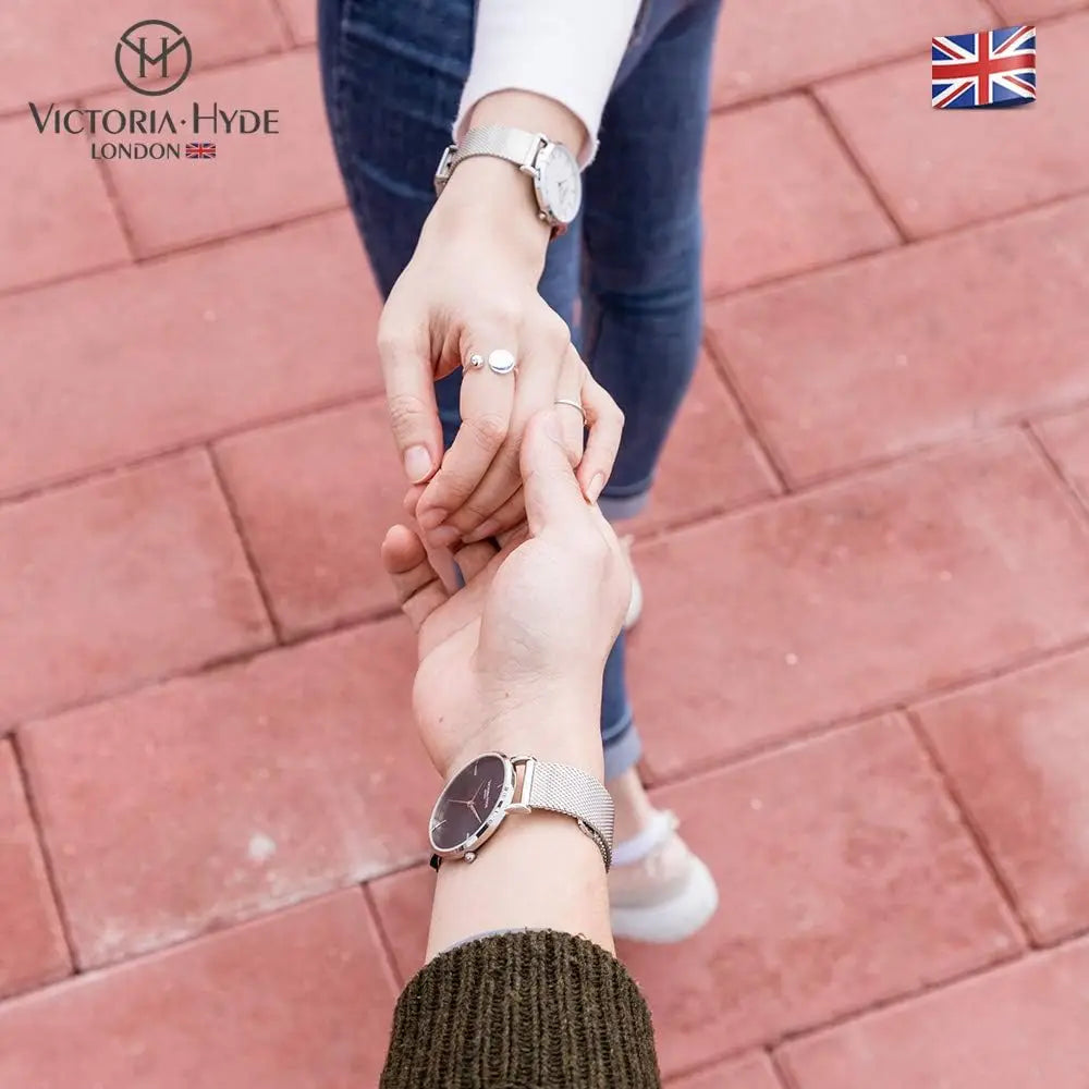 Couple Watches for Men and Women with Genuine Leather and Stainless Steel Bands, Waterproof Quartz Wristwatch Set for Lovers