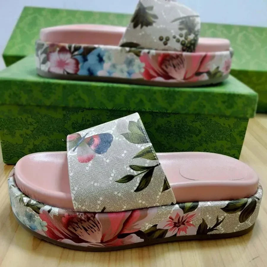 Designer Slippers Woman Slipper Platform Shoes Luxury Sandals Thick Bottom Slides Embroidery Sandal Rubber Slide