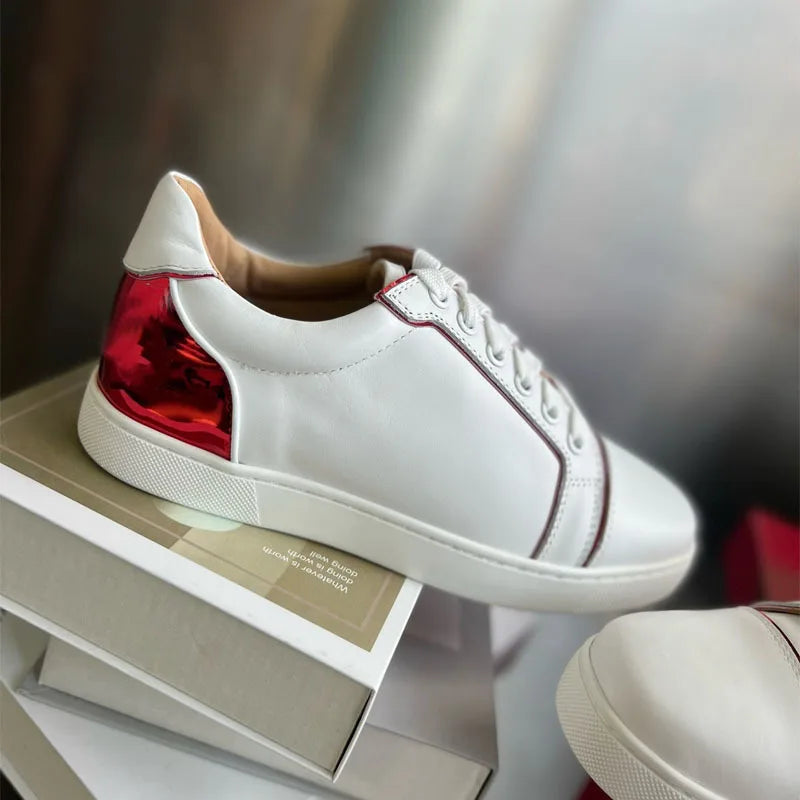Men Real Leather Casual Shoes Fashion Red Sole Top Layer Cowhide British Style Comfortable Breathable Versatile Lace Up Loafers