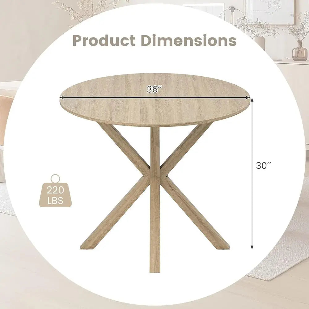 Oak 36 Round Dining Table for 4, Wooden Trestle Leg Design, Ideal for Kitchen, Dining Room, and Small Spaces