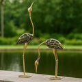 Cast Iron Metal Crane/Heron Bird Garden Sculptures Statues for Indoor or Outdoor Lawn Decor Rustic Bronze Set of 2