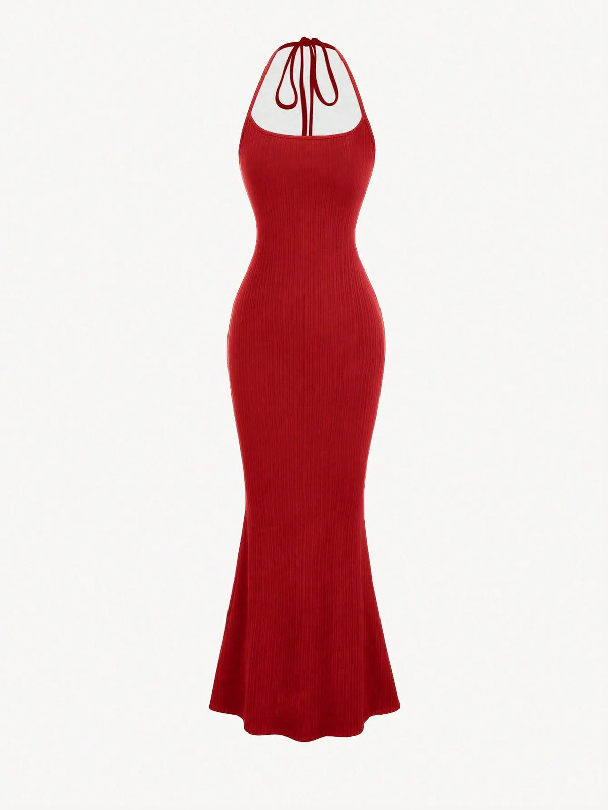 Black Fitted Halter Mermaid Maxi Dress for Women