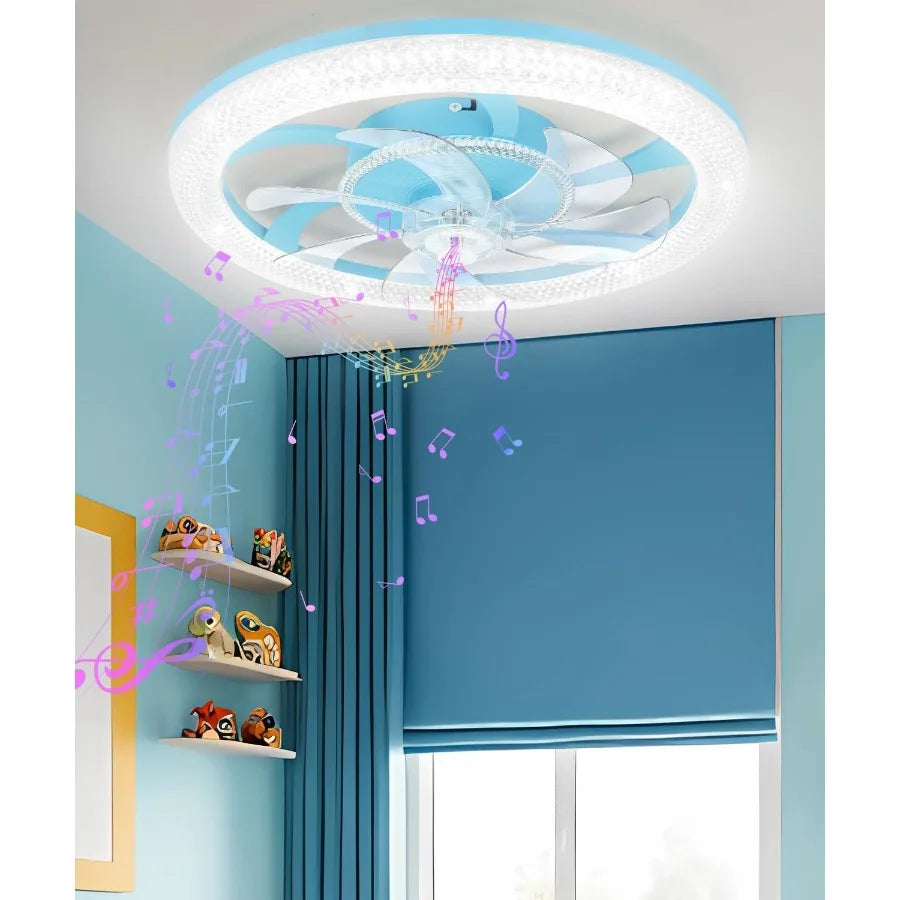 2 in 1 WiFi RGBLED 20 Ceiling Fans with Lights and Remote 30006500K Dimmable Flush Mount Smart Low Profile Ceiling Fan with Lig