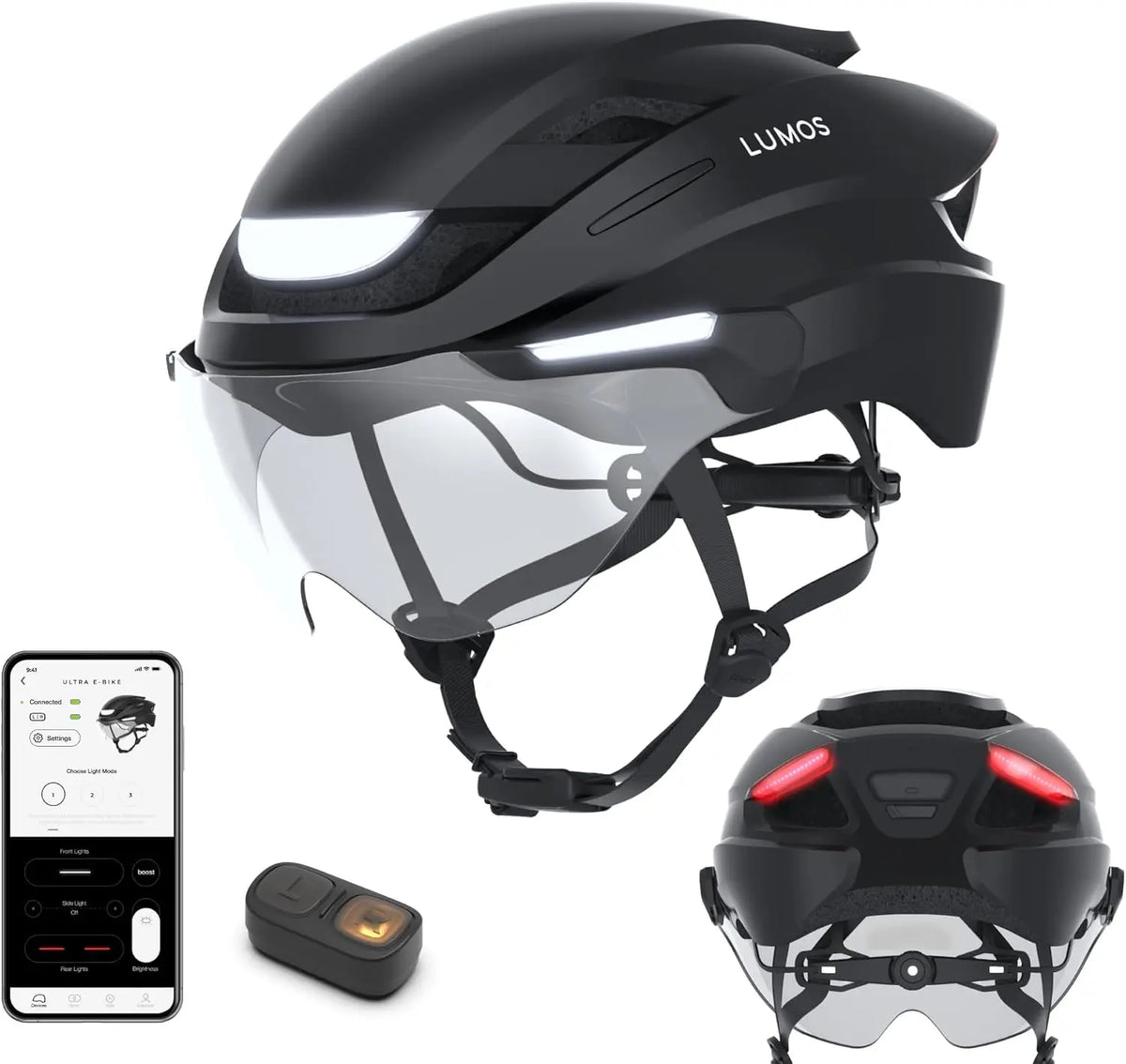 Smart E-Bike Helmet with LED Lights, Retractable Shield & App Control for Cycling Safety