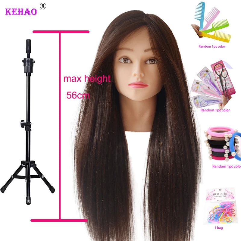 85%Real Hair Doll Head For Hairstyle Hairdressing Professional Mannequin Head Styling To Practice Hot Curl Iron Straighten 2028