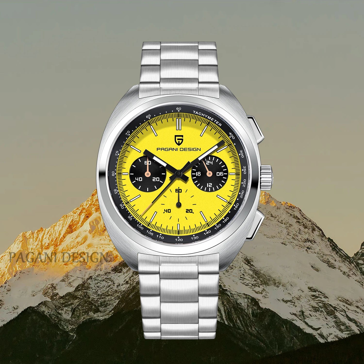 PAGANI DESIGN 2026 New Vibrant Yellow Men Watches Luxury Quartz Wrist Watch For Men Sapphire Speed Chronograph Retro Dial Clock