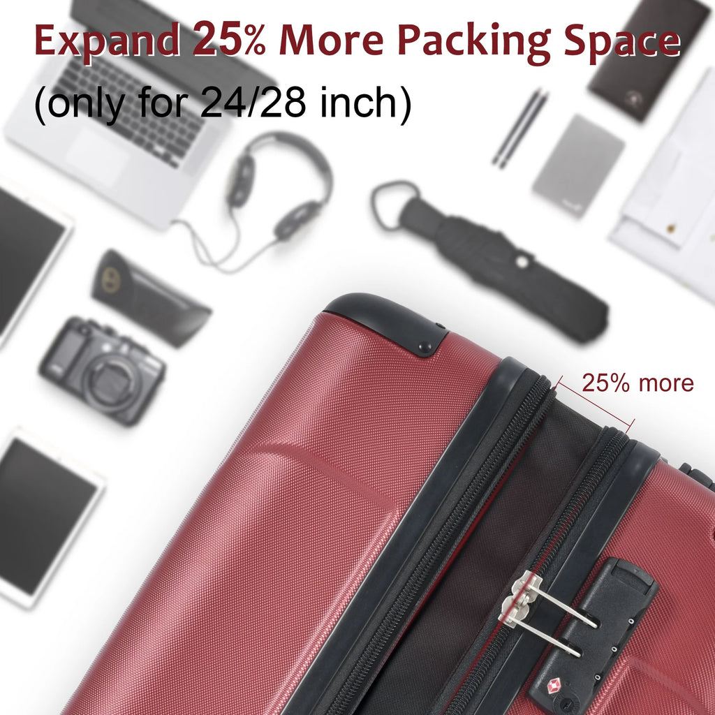 24Inch Rolling Luggage, Lightweight Durable ABS Suitcase with 360° Spinner Wheel, TSA Lock, Airline-Approved Travel Carry On