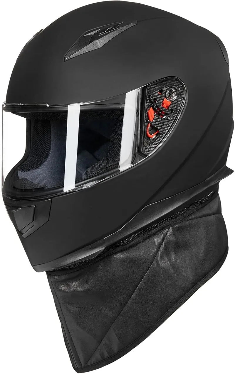 ILM Full Face Motorcycle Street Bike Helmet with Removable Winter Neck Scarf + 2 Visors DOT Model ILM-313 (L, Matte Black)