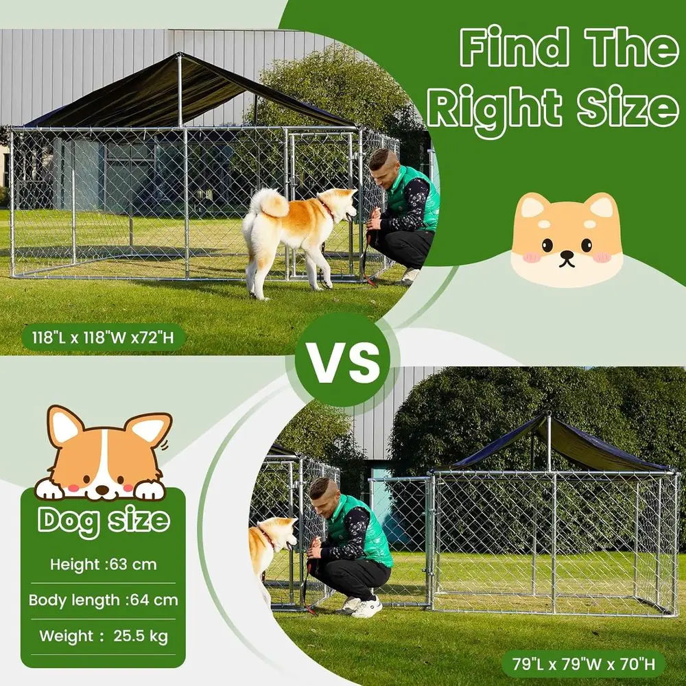 Durable Outdoor Dog Kennel - Large Steel Mesh Enclosure with Lock (6.56ft x 6.56ft)
