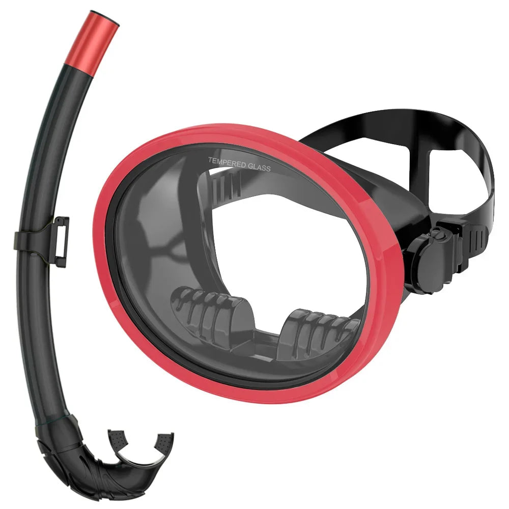 Oval Snorkel Mask Spearfishing Mask Classic Retro-Style Panoramic Wide View Scuba Goggles Tempered Glass Lens Wet Tube for Adult