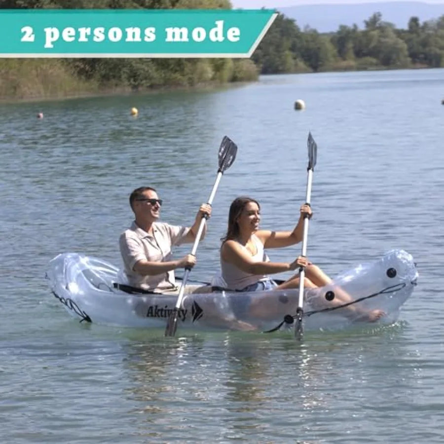Clear Kayak Transparent 2-Seater Inflatable Tandem for Two Adults See-Through Style Complete Set with Adjustable Seats Pump Pad