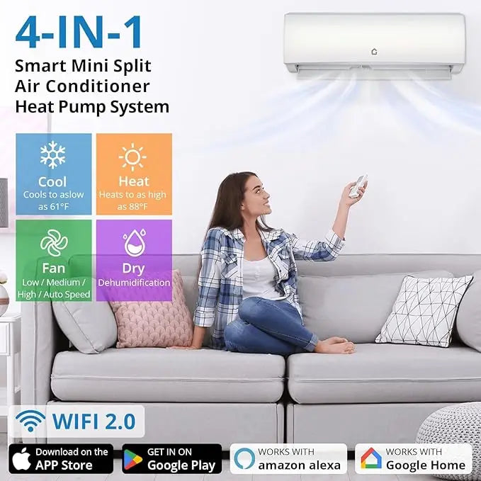9000 BTU Mini Split Air Conditioner Heat Pump System, WiFi Enabled 20 Seer2 208V/230V Ductless Cooling up to 450 S q. Ft,Kit