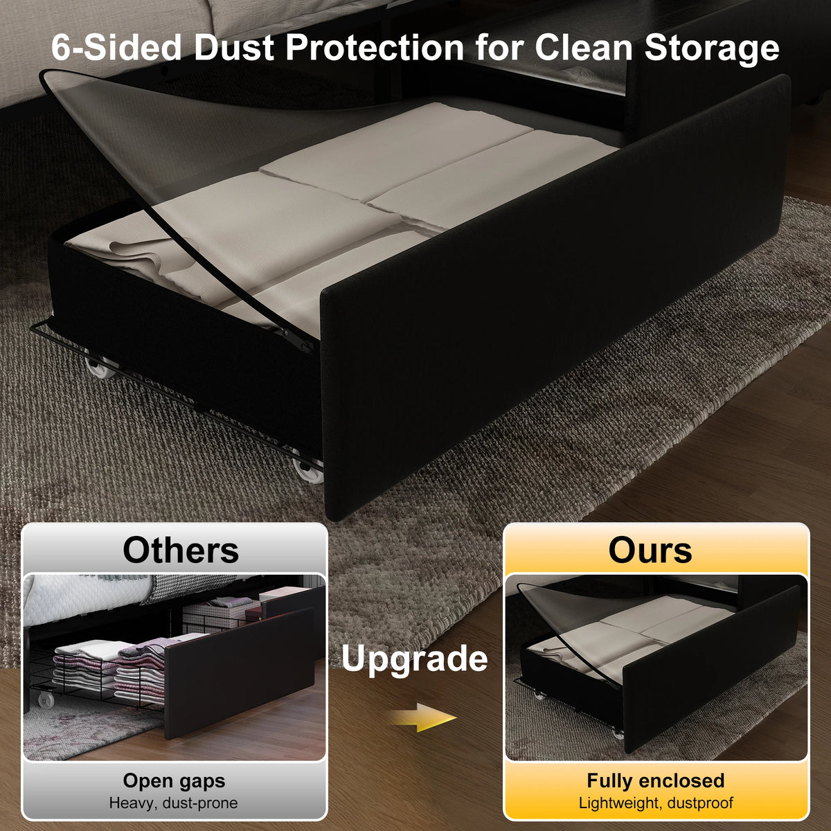 Queen Platform Bed Frame with LED Lights, Galaxy Projector, Wingback Headboard, 4 Storage Drawers, USB Ports, No Box Spring