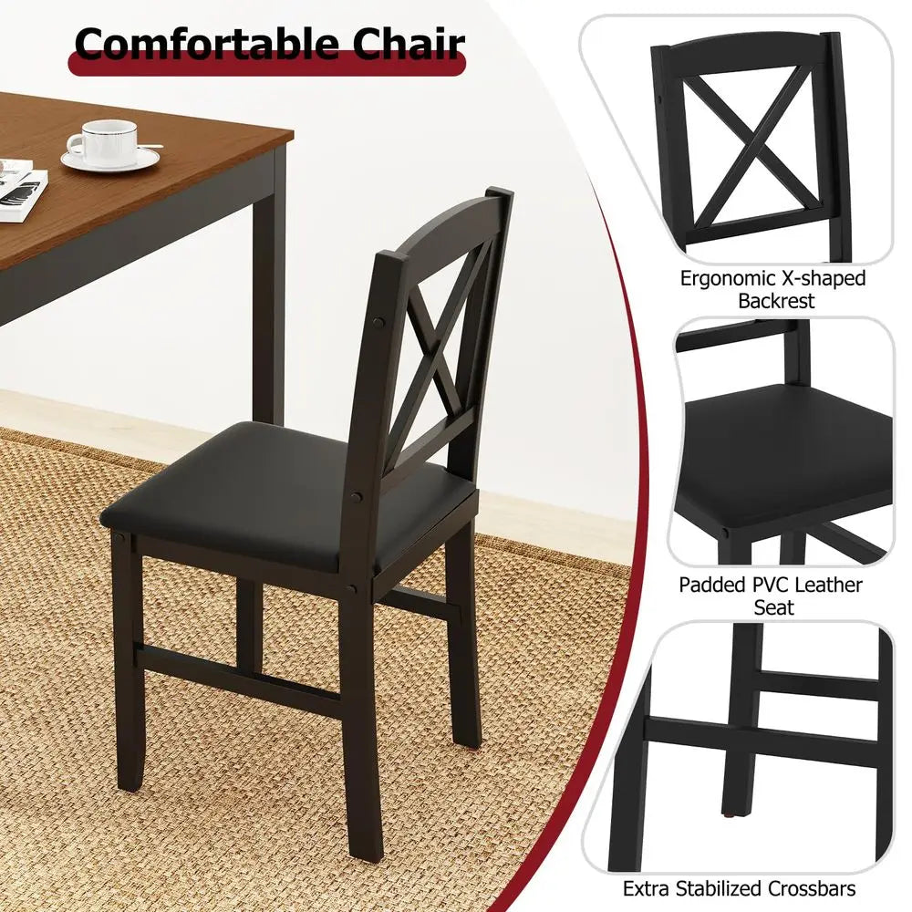 MidCentury Modern Dining Table Set for 2, Wooden Kitchen Table amp 2 Chairs with Padded Seats, 3Piece Compact Dining Set for Sma