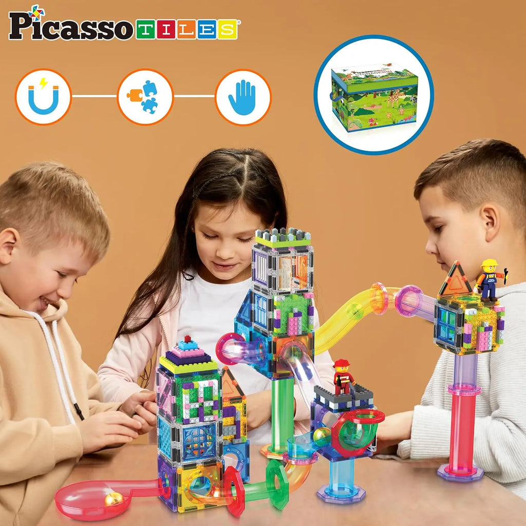 650PCS Magnetic Marble Run Tiles and Brick Combo Magnet Tile Building Blocks Magnet Set with Character Action Figures Educationa