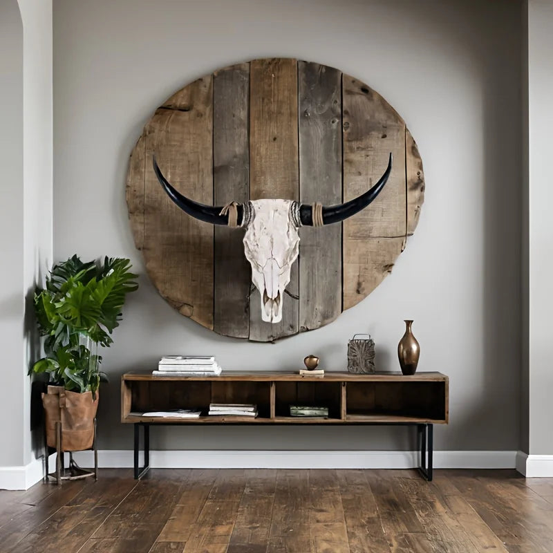 Resin Longhorn Cow Skull Head Wall Decorations Ornament 3D Animal Figurines Crafts Retro Bull Skull Crafts Bar Home Decoration