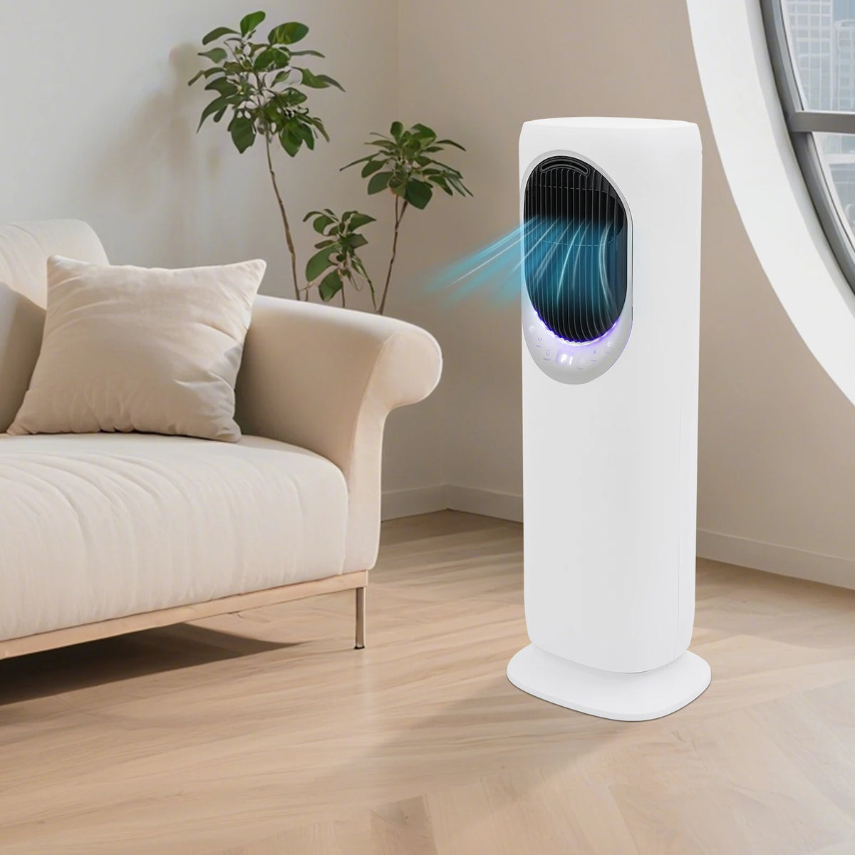 Dual-purpose Heating and Cooling Air Conditioner Fan, Standing Fan and Heater Combo, with Humidification & Remote Control, White