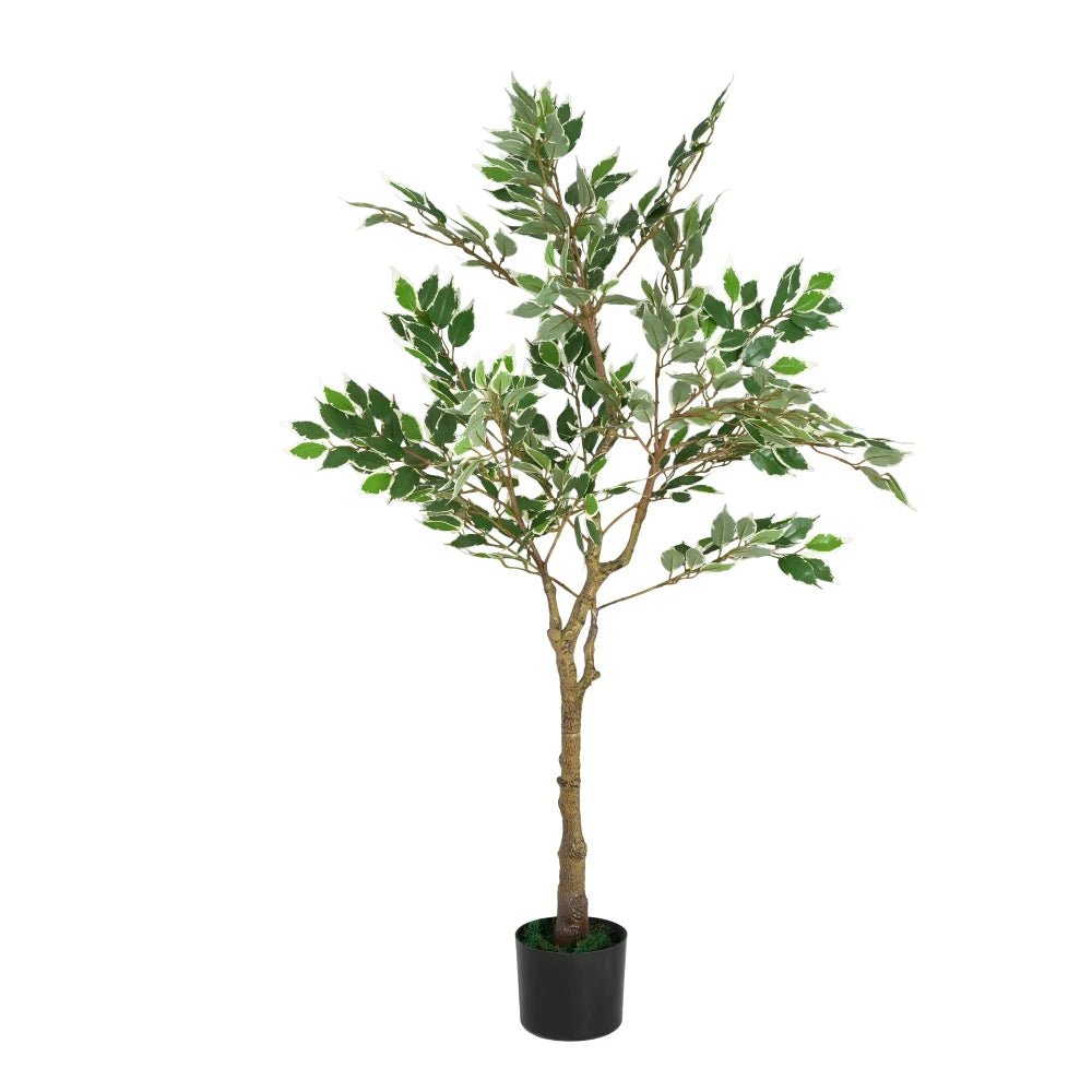51" Artificial Ficus Tree with Black Plastic Pot, Fake Ficus Plant for Indoor Outdoor Home Office Porch Decor