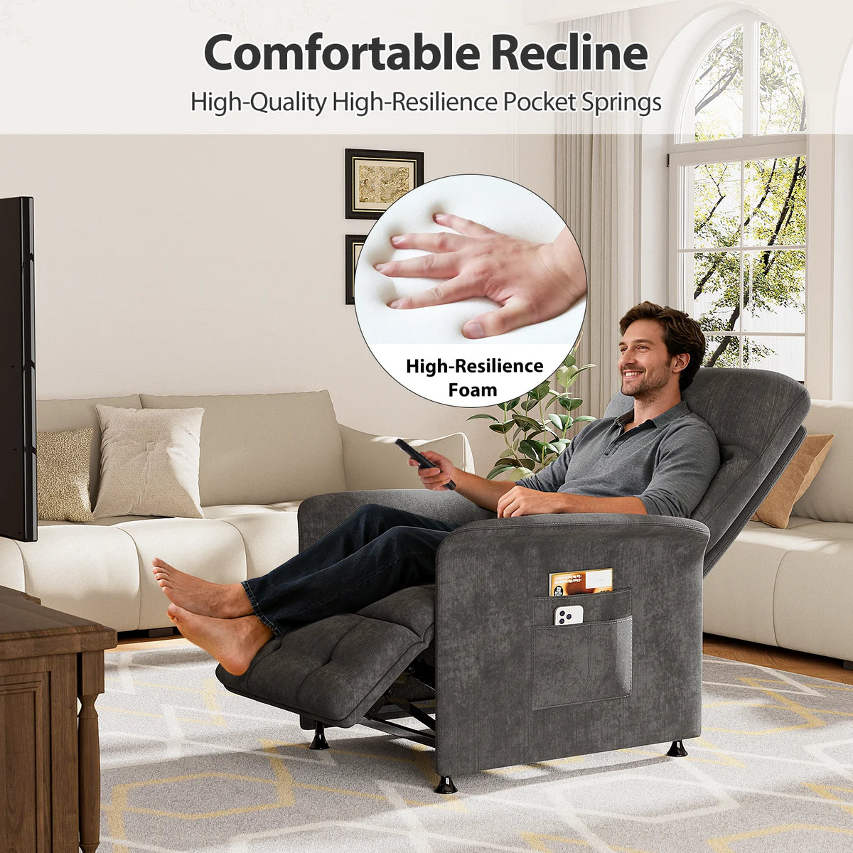 Power Recliner Chair with Heated and Massage, Adjustable Soft Fabric Reclining Chair for Adults, Theater Seating Single Sofa