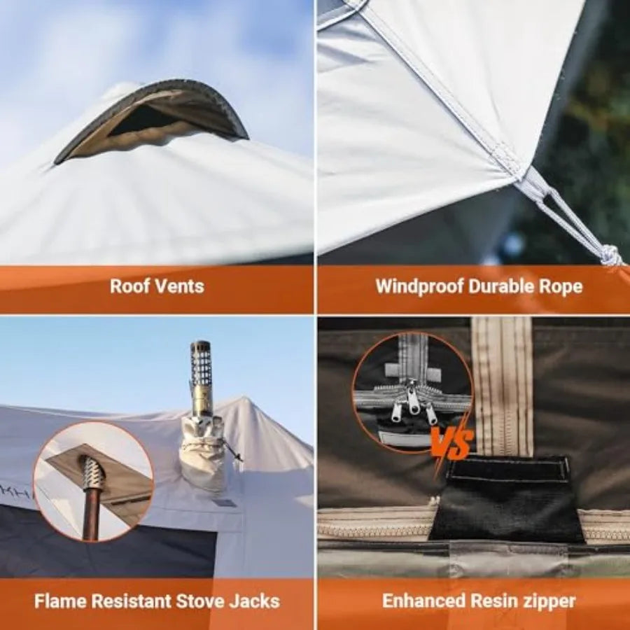 Canvas Bell Yurt Tents 4 Seasons Large Waterproof and Windproof Luxury Glamping Tent w/Stove Jack for Family Outdoor Camping Hu