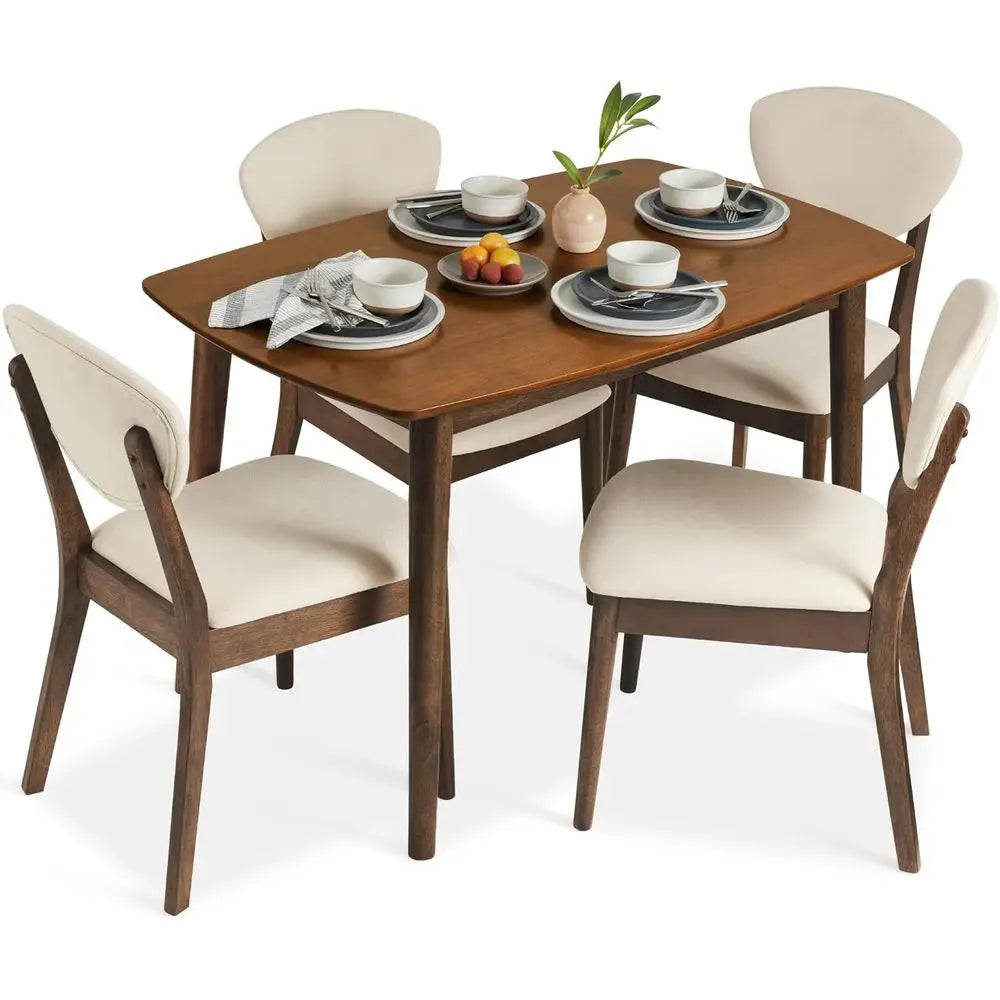5-Piece Dining Set, Compact -Century ern Table & Chair Set or Home, Aparent w/ 4 Chairs, Padded Seats & Backrests, Wooden e - Wa