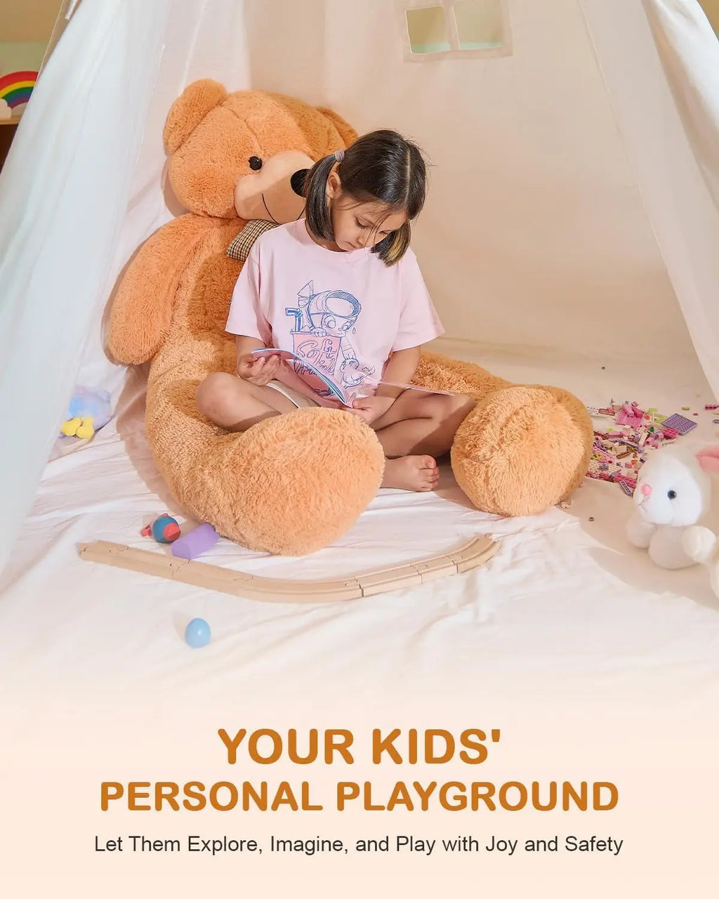 Large 85" Kids Teepee Play Tent, 2.1m Indoor Canvas Tent for Adults, Foldable Outdoor Teepee with Storage Bag