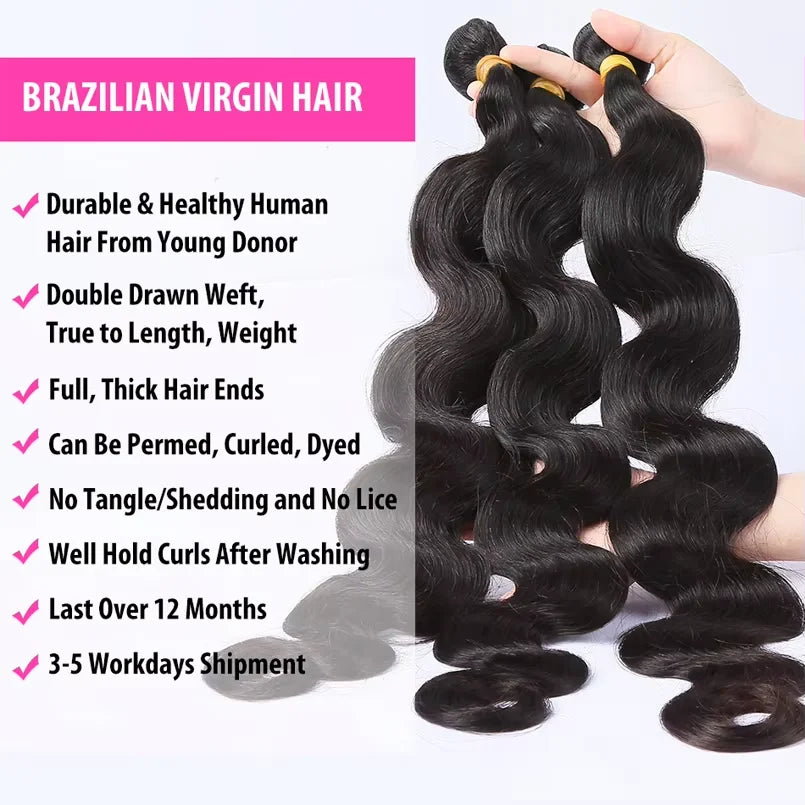 Unprocessed Peruvian Body Wave Human Hair Bundles With Closure Frontal Invisible Melt Skin 4x4 5x5 13x4 HD Lace 3 4 Bundle Weave