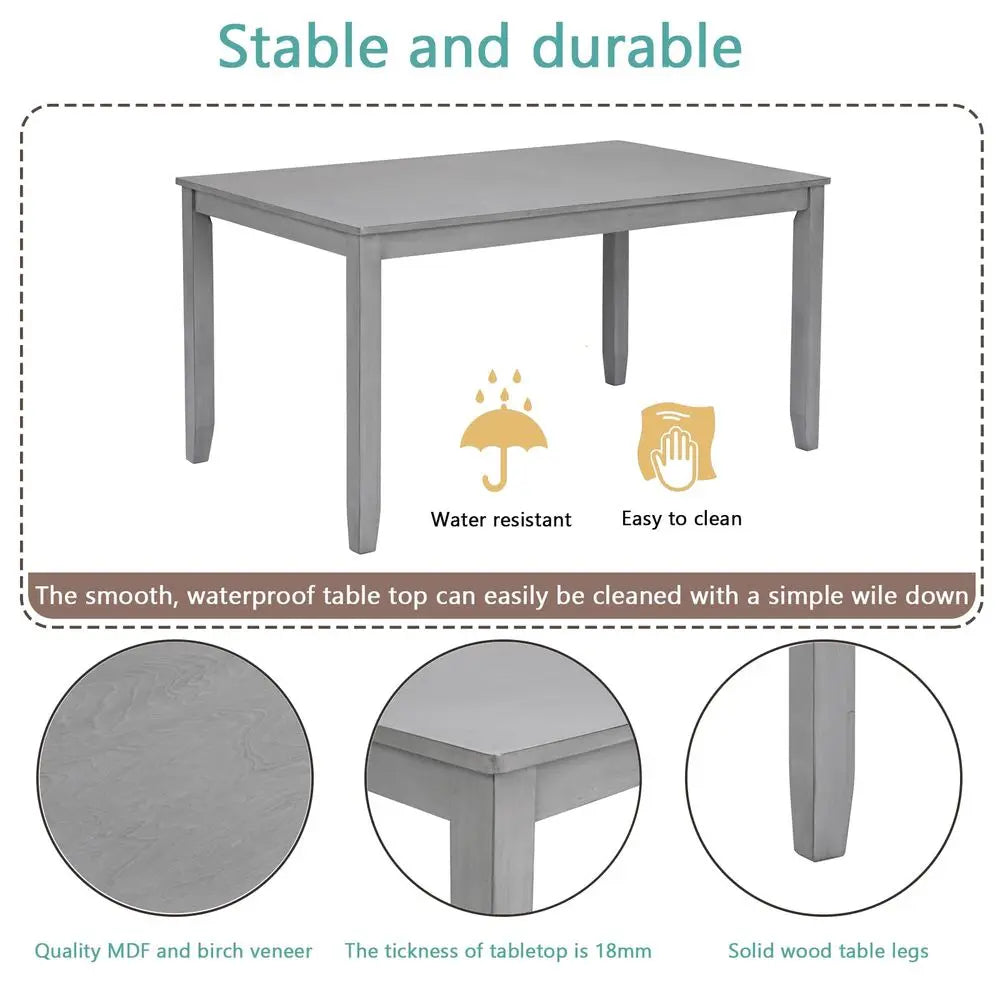 Style 5 Piece Dining Table Set, Rectangular Kitchen Table with 4 Upholstered Chairs, Rustic 5 Piece Dining Table Set for Living