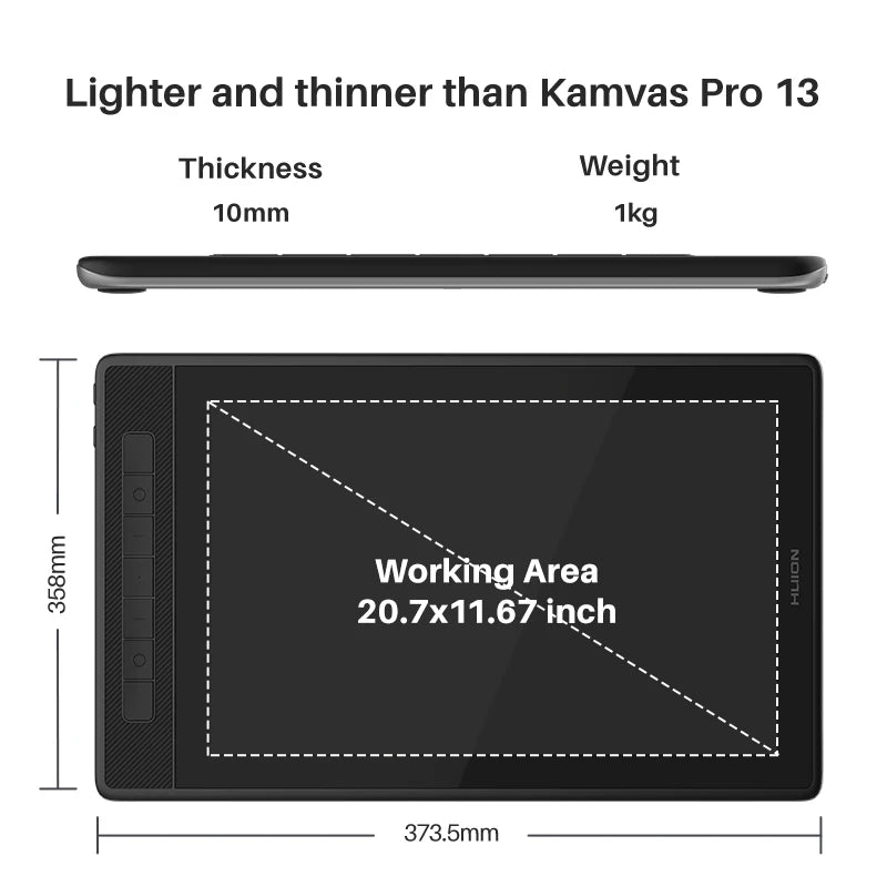 Huion Kamvas Pro 13 Graphics Tablet 2.5K Screen 13.3 Inch 145% sRGB QLED Drawing Display for Laptop Windows Mac Android Linux