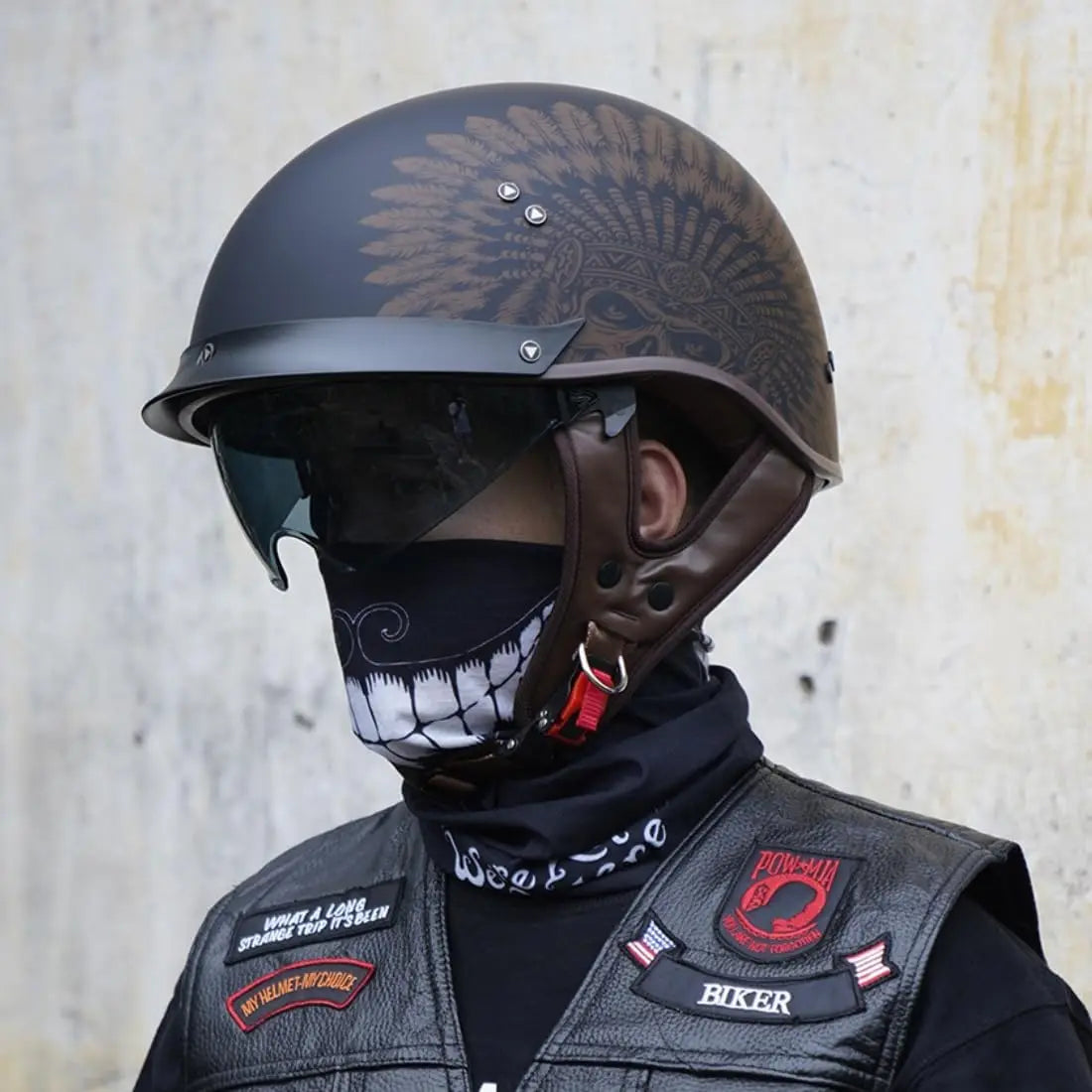 Half Helmet Motorcycle DOT Approved Open Face Helmet with Sun Visor and Quick Release Buckle for Adults Men and Women