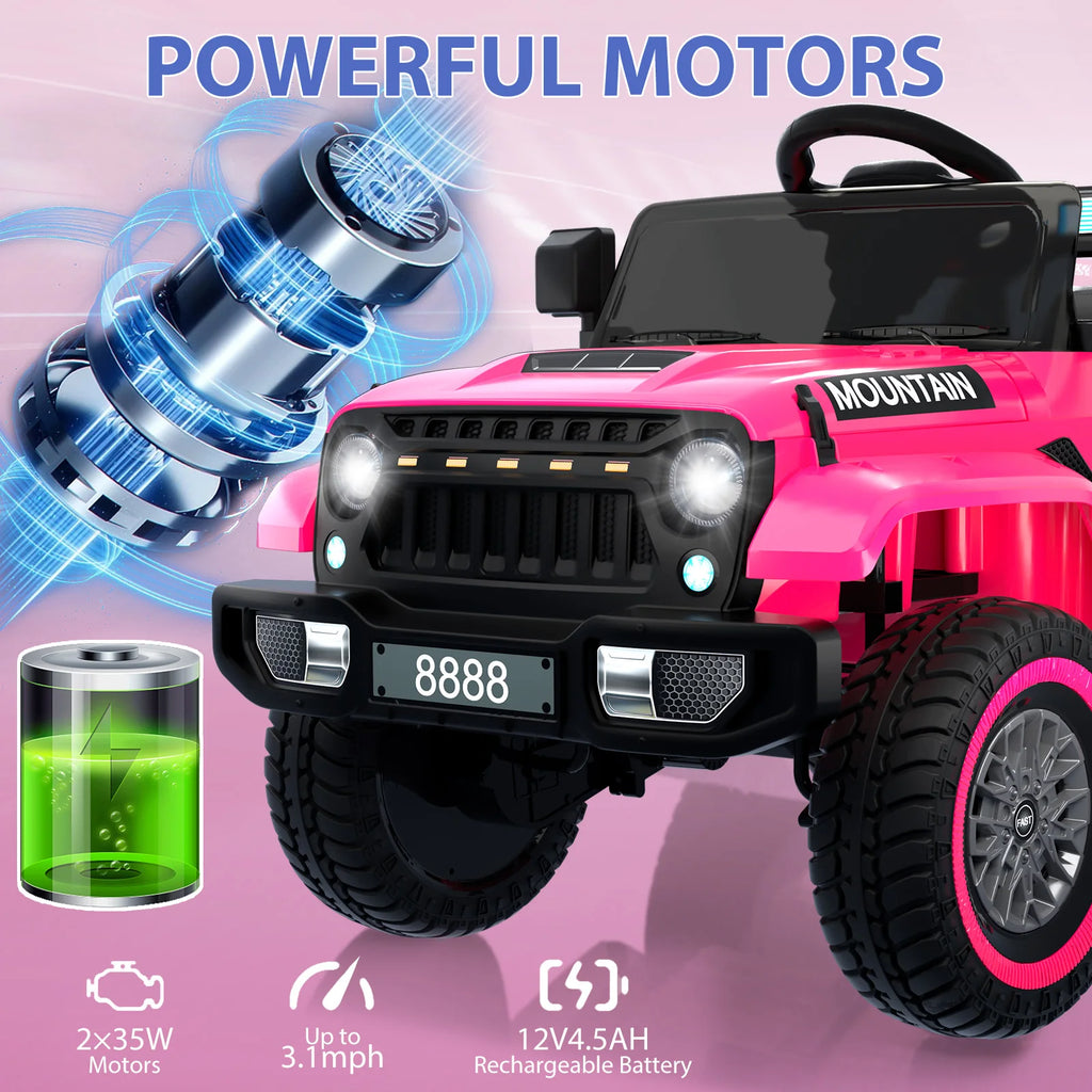 12V Kids Electric Ride-on Truck Battery Powered Toy Car with Remote Control, 3 Speeds, Spring Suspension, LED Lights & Music/MP3