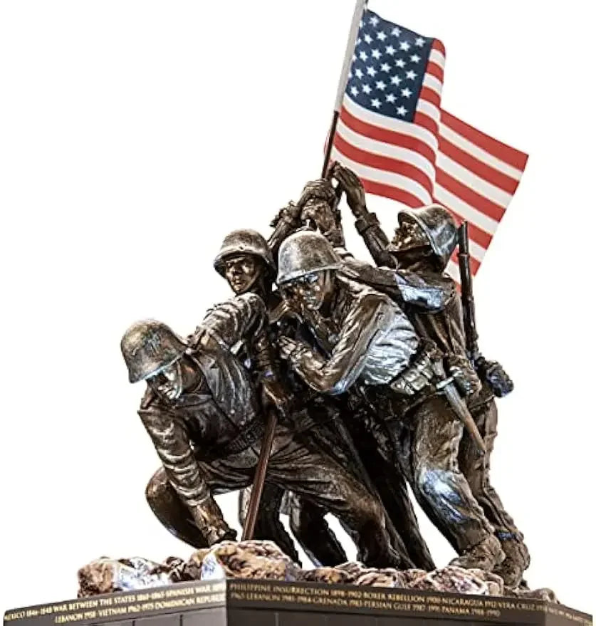 75th Anniversary of Iwo Jima Cold-Cast Bronze Marine Corps War Memorial Lighted Sculpture with The Names of The USMC Battles