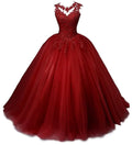 Women's Beaded Appliques Prom Dress Long Ball Gown Quinceanera Dresses Tulle Formal Sweet 16 Dress for Teens