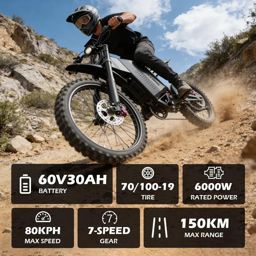 EKXBIKE GTS Off-Road Electric Motorcycle 8000W Peak 85Kmh Mountainous Aluminium Electric Bike for Adults With 72V 30AH Battery
