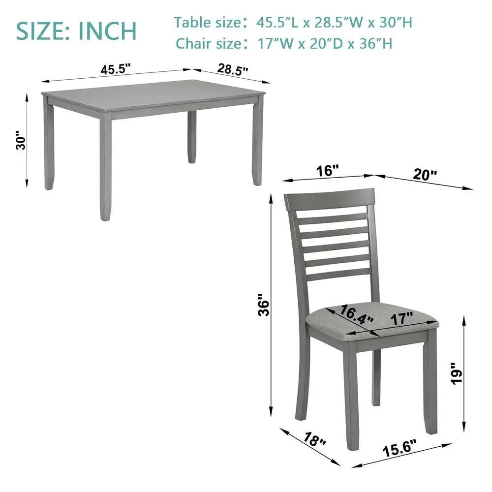 Style 5 Piece Dining Table Set, Rectangular Kitchen Table with 4 Upholstered Chairs, Rustic 5 Piece Dining Table Set for Living
