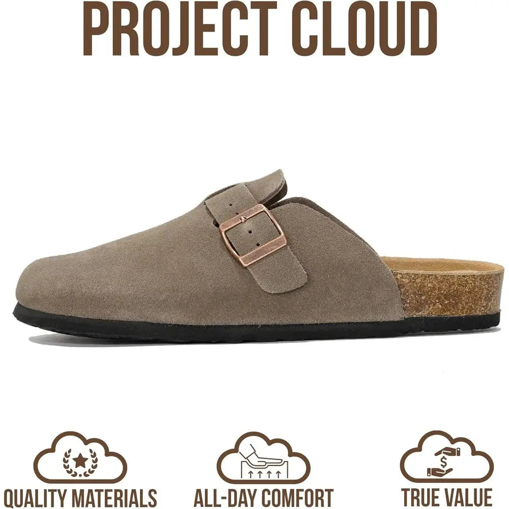 Memory Foam Cushioned Leather Clogs for Men with Arch Support and Non-Slip Cork Sole Slippers