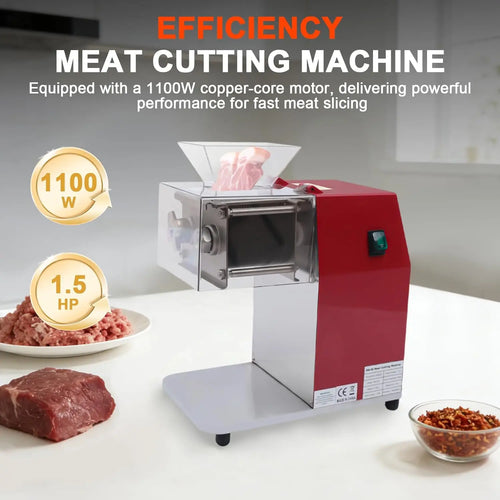 1100W Meat Cutter Machine，Commercial Meat Slicer Cutting Machine with Large Inlet 3.5mm Stainless Steel Meat Slicer Shredder for