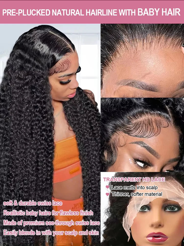 300% High Density 40 46inch Water Curly Human Hair Wigs 13x4 13x6 HD Lace Frontal Wigs Human Hair Deep Wave Frontal Wigs on Sale