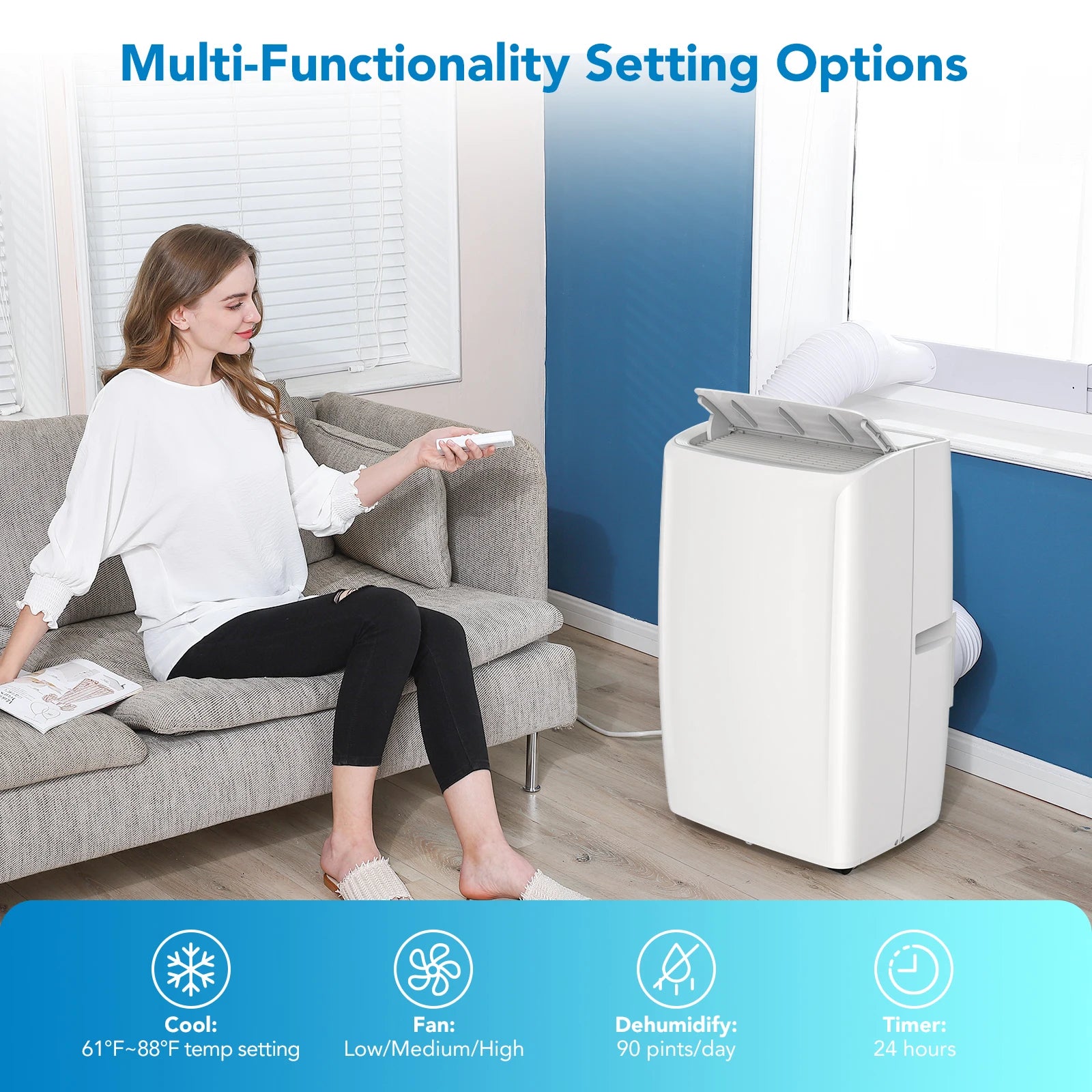 14000 BTU Portable Air Conditioner for Room up to 750 Sq.Ft,4-in-1 AC Unit with Cooling,Dehumidifier,Fan & Sleep Mode,24H Timer