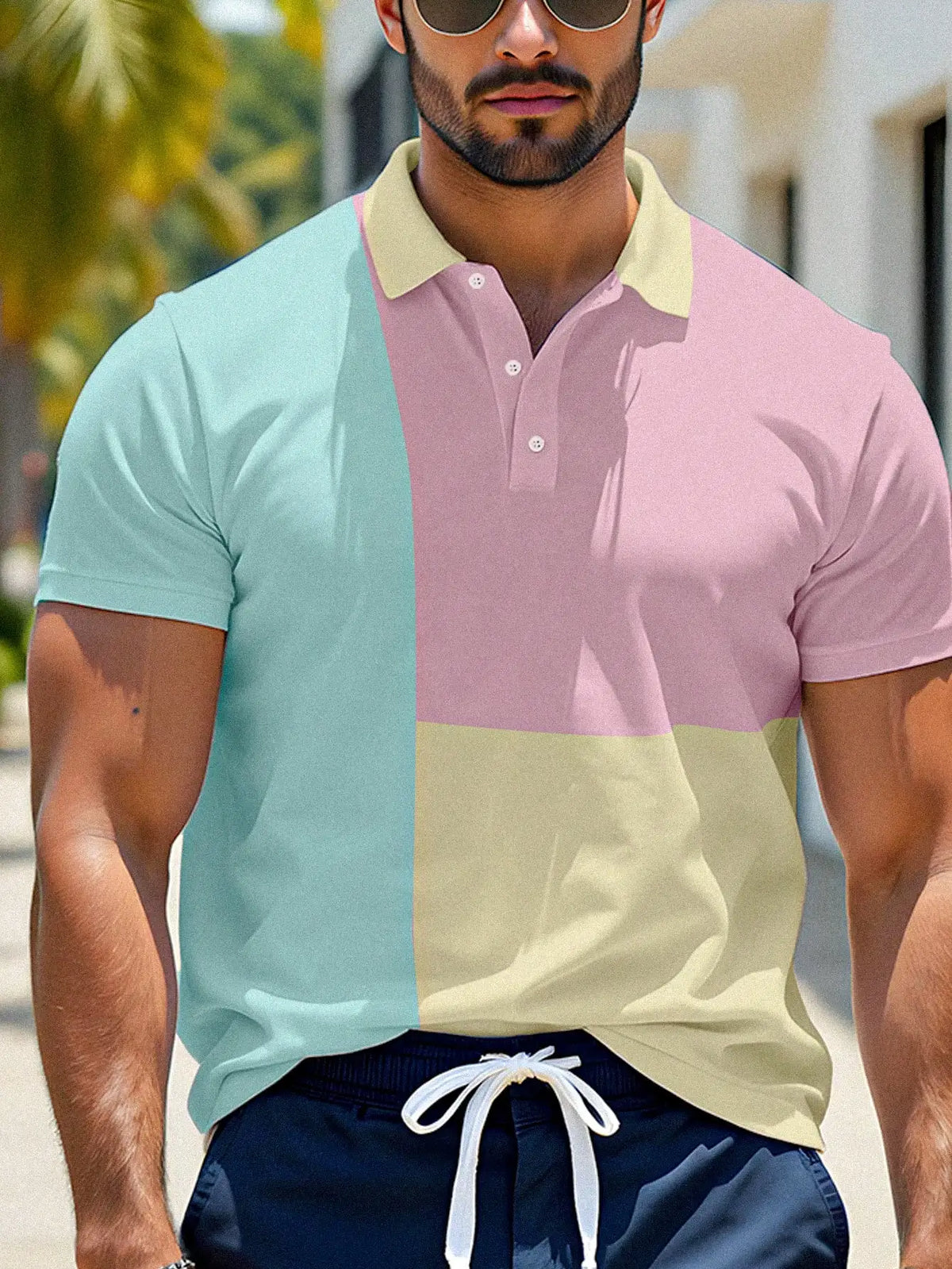 Men's Color Block Short Sleeve Polo Shirt for Summer Casual Wear