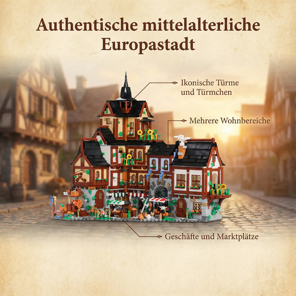 3867PCS Europe Towns Buildings Blocks Set for Adults,Medieval Village Model Collect Display Assembly Toys Gift Home Decortion
