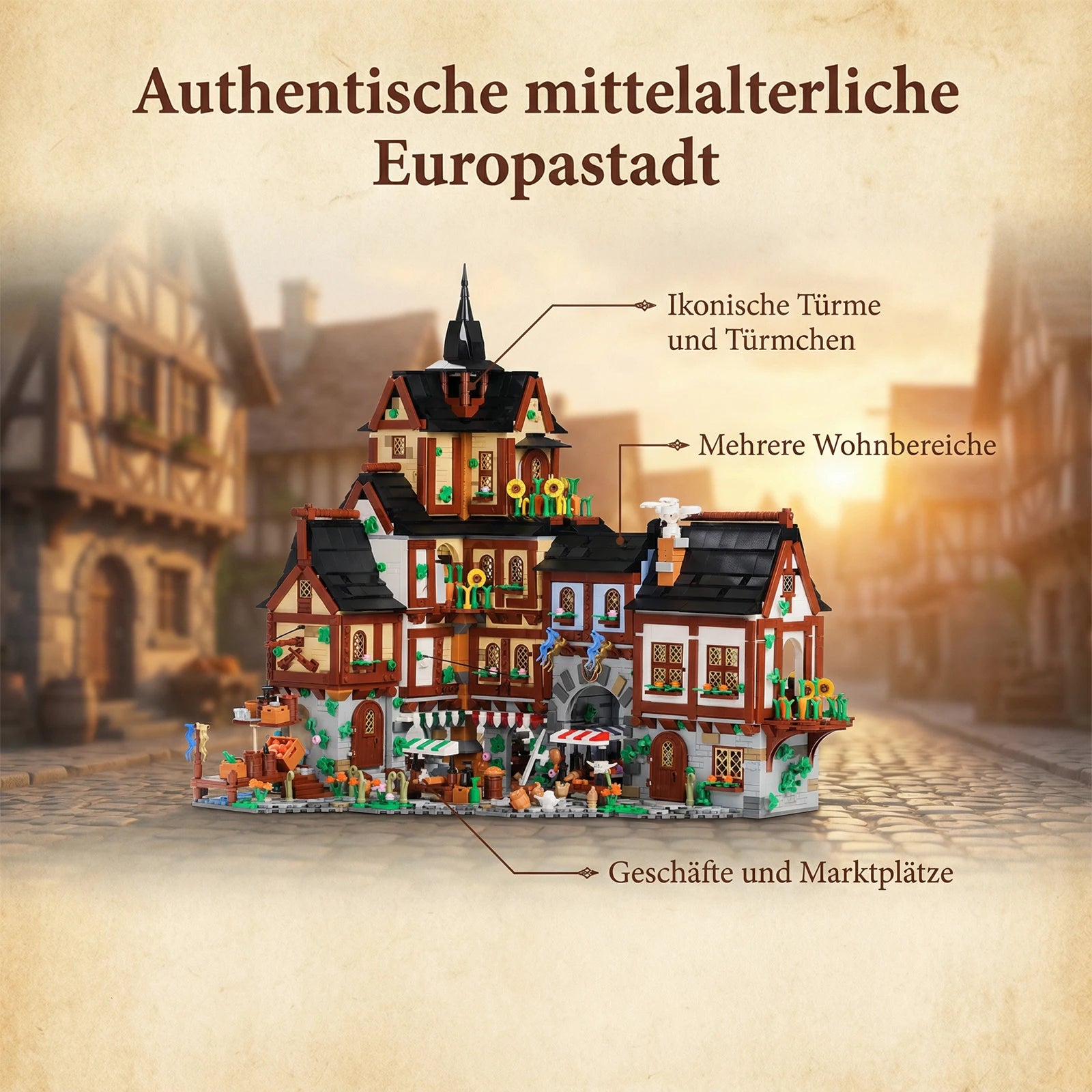 3867PCS Europe Towns Buildings Blocks Set for Adults,Medieval Village Model Collect Display Assembly Toys Gift Home Decortion